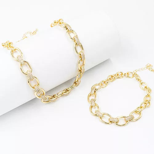 Set pulsera + cadena en rodio cylinder link