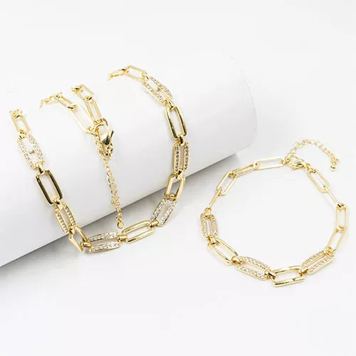 Set pulsera + cadena en rodio flat link