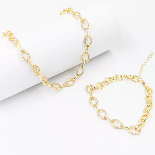 Set pulsera + cadena en rodio oval link