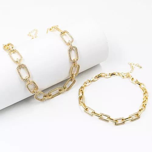 Set pulsera + cadena en rodio square link