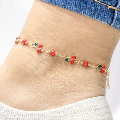 Tobillera en rodio cherry pattern